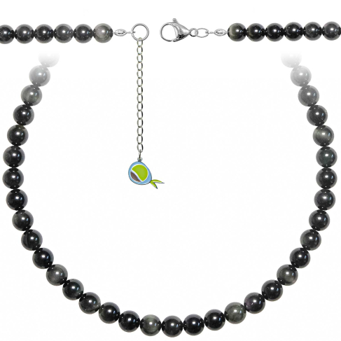 Collier en obsidienne oeil céleste - Perles rondes 8 mm - 55 cm