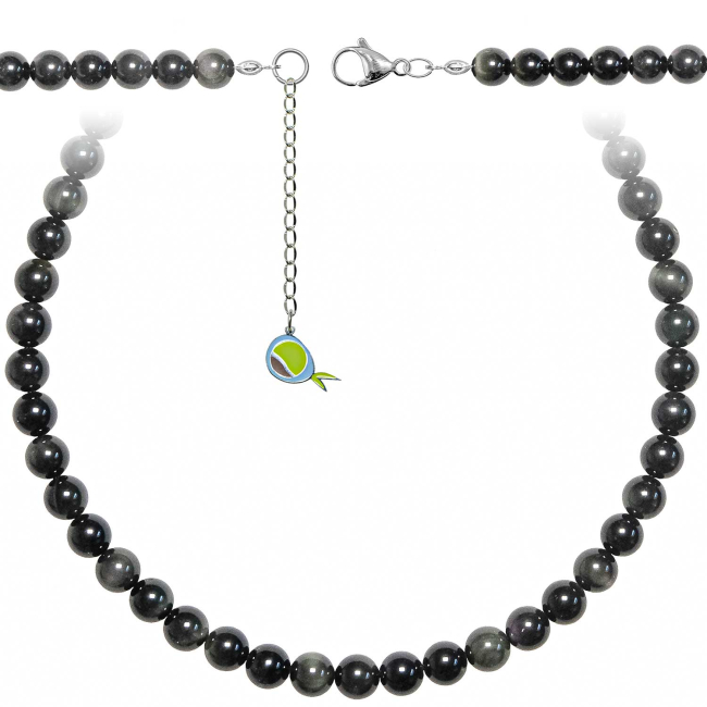 Collier en obsidienne oeil céleste - Perles rondes 8 mm - 60 cm