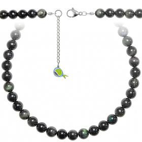 Collier en obsidienne oeil céleste - Perles rondes 10 mm - 43 cm