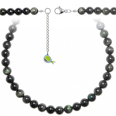 Collier en obsidienne oeil céleste - Perles rondes 10 mm - 70 cm