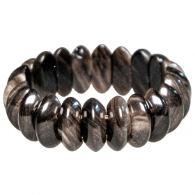 Bracelet de perles bicône arrondies en obsidienne argentée