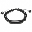 Bracelet tressé perles rondes en obsidienne noire
