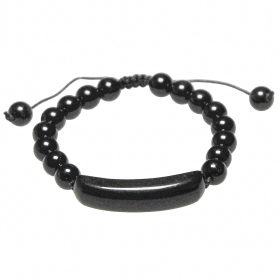 Bracelet tressé perles rondes en obsidienne noire