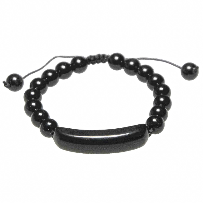 Bracelet tressé perles rondes en obsidienne noire
