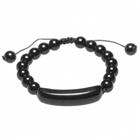 Bracelet tressé perles rondes en obsidienne noire