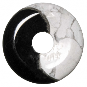 Donut Pi Chinois ying et yang en howlite et obsidienne pour pendentif