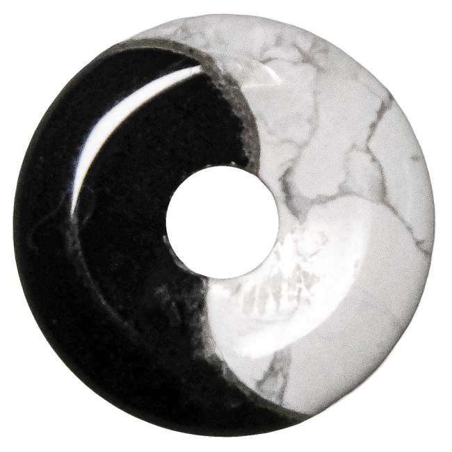 Donut Pi Chinois ying et yang en howlite et obsidienne pour pendentif