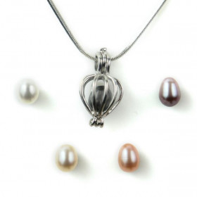 Pendentif cage avec ses 5 perles de culture