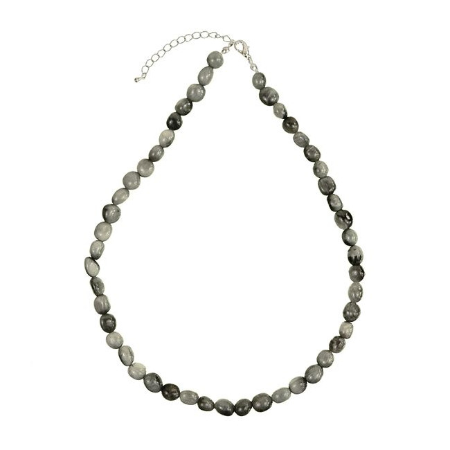 Collier en tourmaline grise oeil de chat - Perles pierres roulées