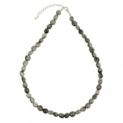 Collier en tourmaline grise oeil de chat - Perles pierres roulées