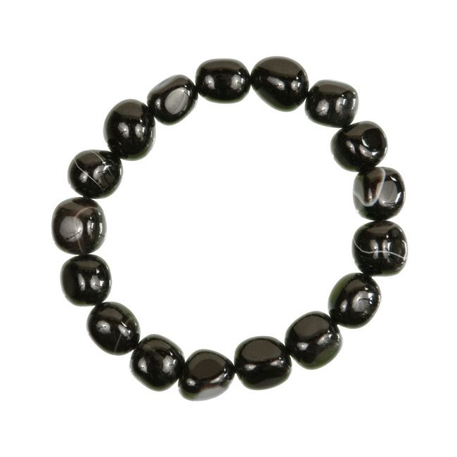 Bracelet en agate noire onyx - Perles pierres roulées