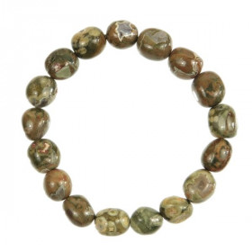 Bracelet en jaspe rhyolite verte - Perles pierres roulées