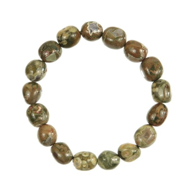 Bracelet en jaspe rhyolite verte - Perles pierres roulées