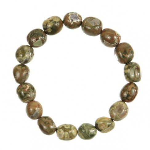 Bracelet en jaspe rhyolite verte - Perles pierres roulées
