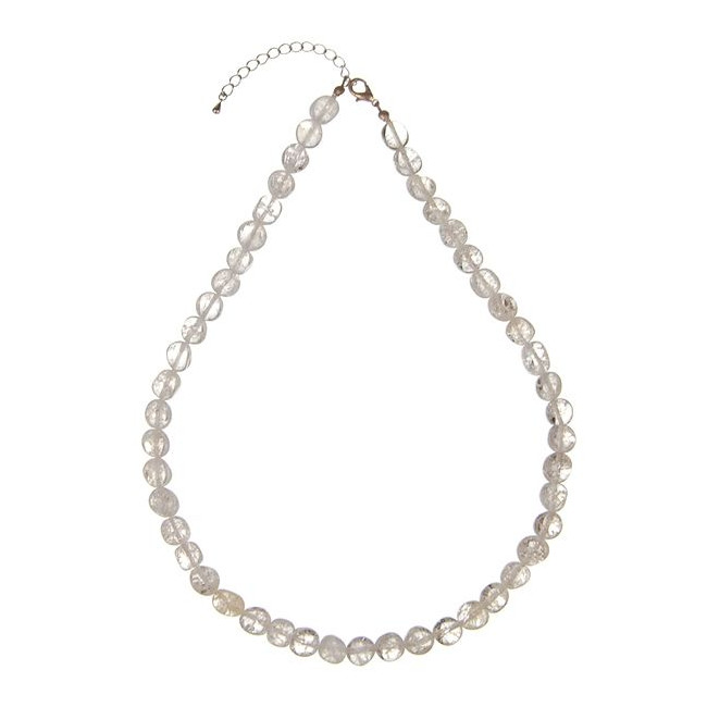 Collier en cristal de roche craquelé - Perles pierres roulées