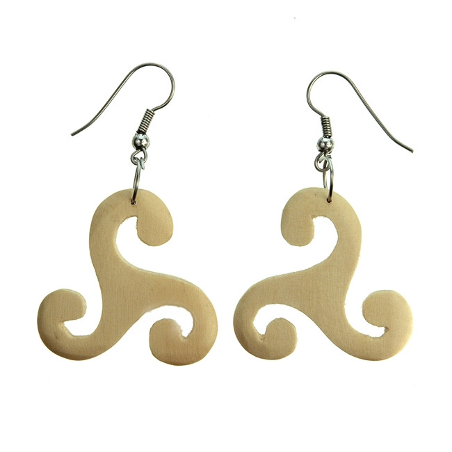Boucles d'oreilles celtes triskell en bois d'acacia