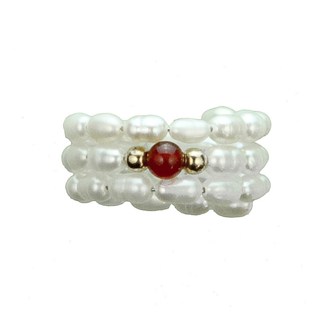Bague spirale en perles mabé et cornaline - Taille réglable