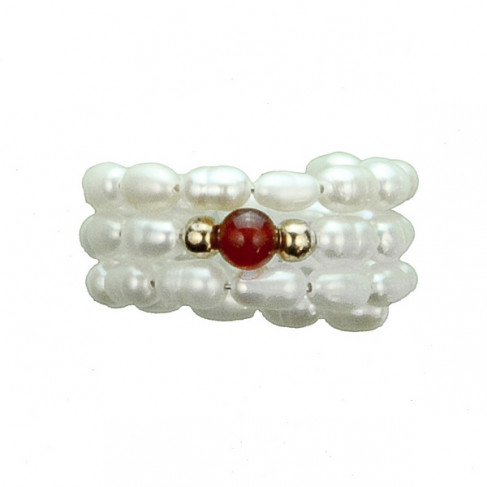 Bague spirale en perles mabé et cornaline - Taille réglable