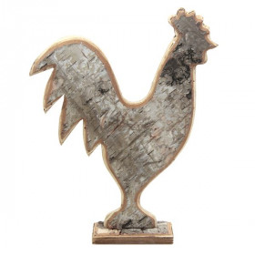 Coq décoratif sur socle en bois de bouleau