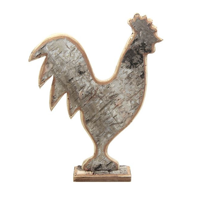 Coq décoratif sur socle en bois de bouleau