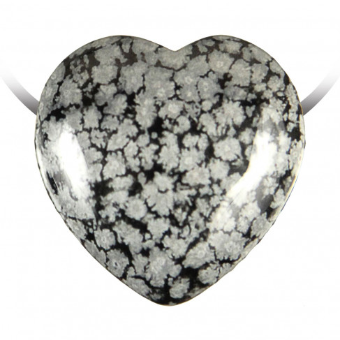 Pendentif coeur pierre percée en obsidienne neige