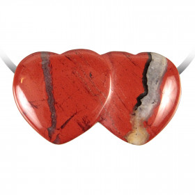 Pendentif double coeur pierre percée en jaspe rouge