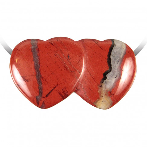 Pendentif double coeur pierre percée en jaspe rouge