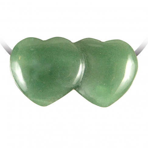 Pendentif double coeur pierre percée en aventurine verte