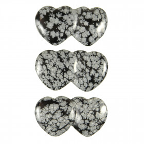 Pendentif double coeur pierre percée en obsidienne neige