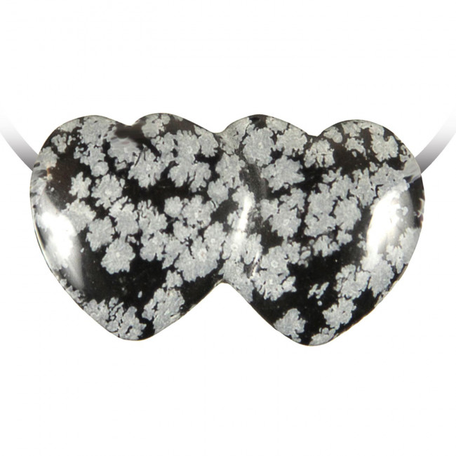 Pendentif double coeur pierre percée en obsidienne neige