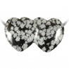 Pendentif double coeur pierre percée en obsidienne neige