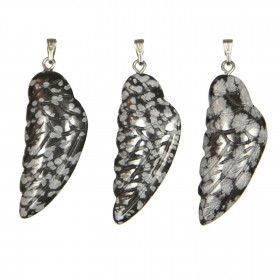 Pendentif aile d'ange en obsidienne neige