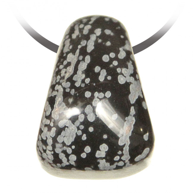 Pendentif pierre roulée percée en obsidienne neige