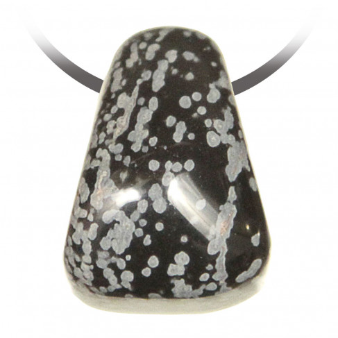 Pendentif pierre roulée percée en obsidienne neige