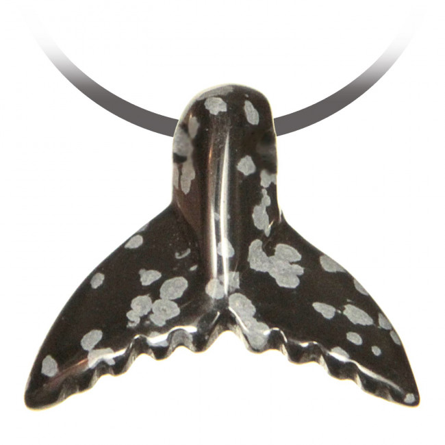 Pendentif pierre percée queue de baleine en obsidienne neige