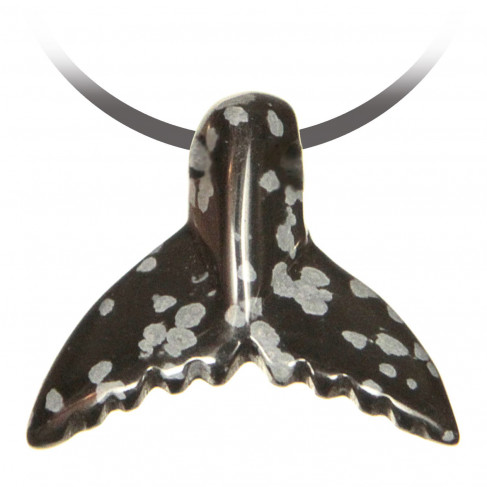 Pendentif pierre percée queue de baleine en obsidienne neige