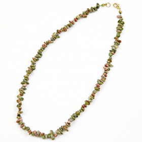 Collier de pierre en unakite - perles baroques - 45 cm