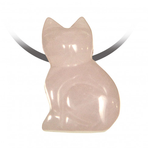 Pendentif pierre percée chat en quartz rose
