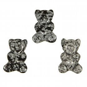 Pendentif pierre percée ourson en obsidienne neige