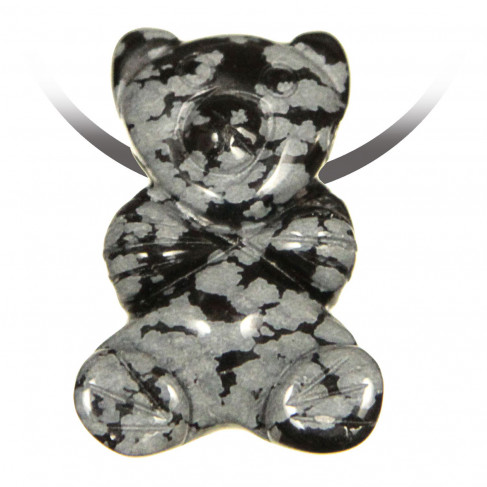 Pendentif pierre percée ourson en obsidienne neige