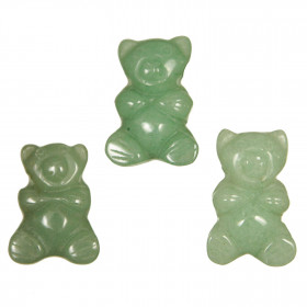Pendentif pierre percée ourson en aventurine verte