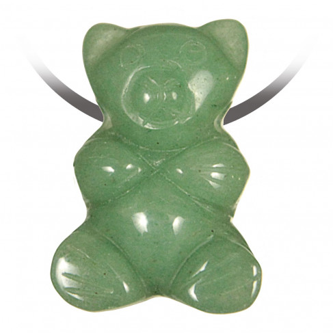 Pendentif pierre percée ourson en aventurine verte