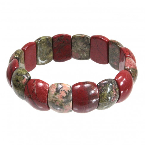 Bracelet minéral en unakite et jaspe rouge