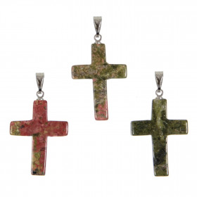 Pendentif croix crucifix en unakite