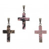 Pendentif croix crucifix en rhodonite