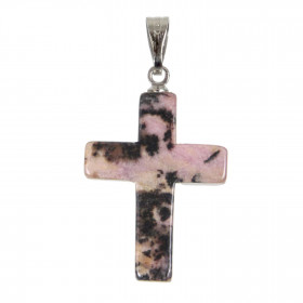 Pendentif croix crucifix en rhodonite