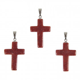 Pendentif croix crucifix en quartz hématoïde