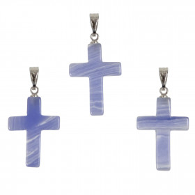Pendentif croix crucifix en calcédoine bleue