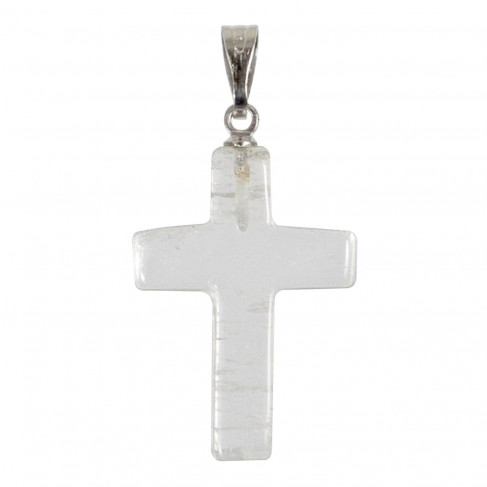 Pendentif croix crucifix en cristal de roche