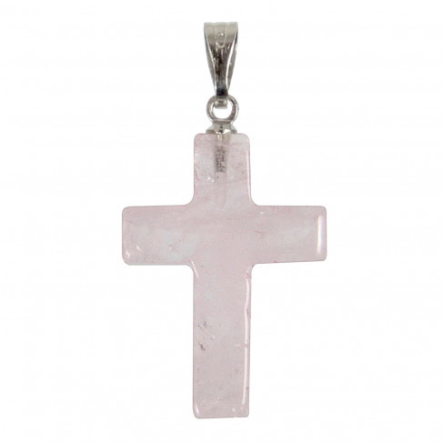 Pendentif croix crucifix en quartz rose